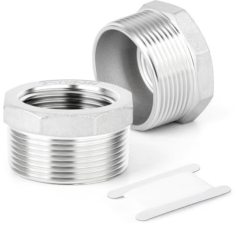 TAISHER 2 pezzi 304 acciaio inox riduttore boccola esagonale, 2BSP maschio x 1-1/2BSP femmina, riducendo tubo adattatore raccordo, per acqua Oill aria gas