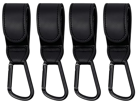 4 Piezas Ganchos Carro Bebé, Colgador Bolso Carrito Bebe en Piel Mosqueton Carro Bebe Enganches Carro Bebe Ajuste Universal Gancho multifuncional para Viajes Salidas Sillita Cochecito Silla de Ruedas