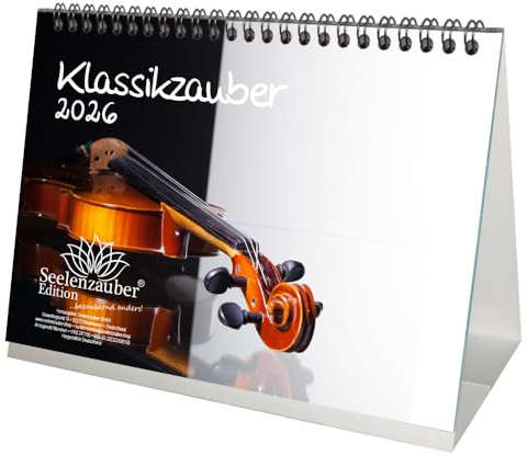 Seelenzauber Klassikzauber DIN A5 Tischkalender für 2026 Klassik und Instrumente - Geschenkset Inhalt: 1x Kalender, 1x Weihnachtsanhänger (insgesamt 2 Teile)