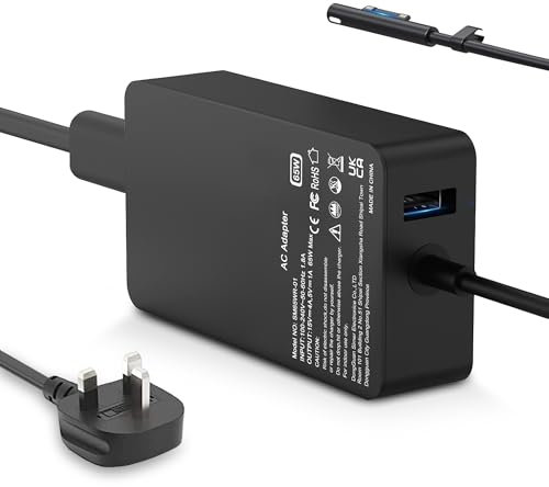 65W Surface Pro Laptop Charger for Microsoft Surface Pro 9/8/7+/7/6/5/4/3/X, Surface Laptop 5/4/3/2/1/Studio, Surface Book 2/1, Surface Go 3/2/1 Support 44W, 36W, LED, 1.8M