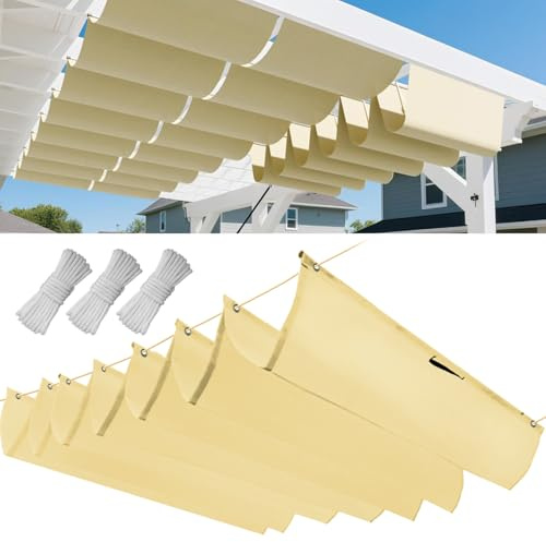 Einziehbar Welle Sonnensegel, Verstellbar Schattenabdeckung, Wasserdicht Sonnenschutz Sonnenschutz Schutz vor UV- Strahlungen für Pergola Garten Schattenabdeckung 0.5x3.5M(BxL) - Beige