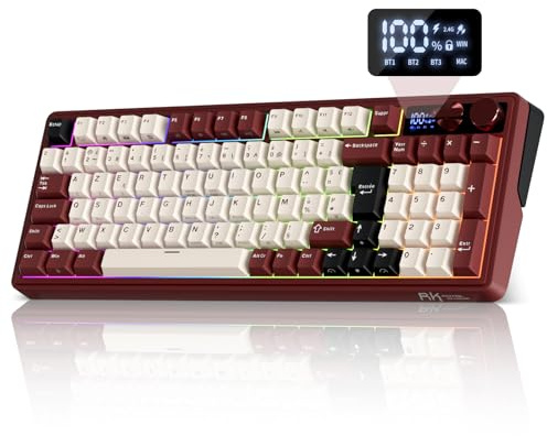 RK ROYAL KLUDGE M100 Clavier Gamer sans Fil AZERTY, Clavier Mécanique 96% avec Pavé Numérique, Écran et Boutons BT/2.4G/USB-C RGB 8000mAh Gasket Structure Touches PBT Hot-Swap Creamy Switches, Rouge