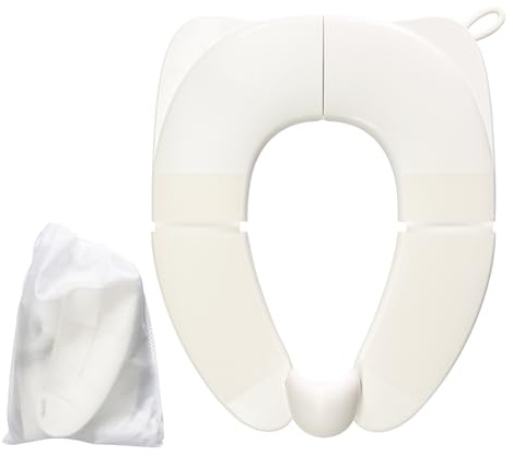 kimitimi Portable Toilet Seat for Kids, Foldable Universal Fit Potty Training Seat with Anti-Slip Base & Splash Guard Travel Toilet Seat with Storage Bag, Easy Clean-White