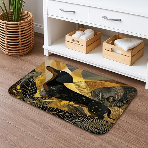 Elegante Badematte mit Dackel-Motiv, modernes schwarzes Hunde-Design mit Natur-Thema, Herbstdekoration, saugfähig, rutschfest, hochwertiger Memory-Schaum, waschbar, Badematte für Badezimmer, WC, 50,8