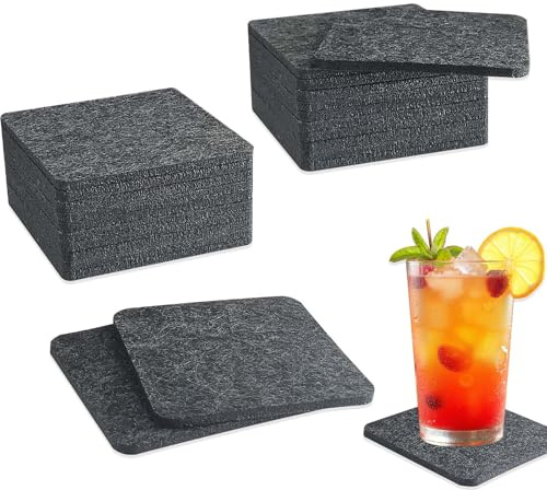 Joyek Filz Untersetzer Eckig Dunkelgrau – 30 Stück – 5mm dick – Tischuntersetzer Filz – Quadratische, Wiederverwendbare Glasuntersetzer – Für Getränke, Büro, Zuhause, Deko