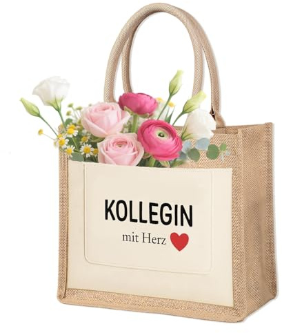 Scinzene Geschenk Kollegin Geburtstag, Abschied Kollegin mit Herz Jutebeutel Abschiedsgeschenk, Dankeschön Geschenk, Robuste Jute Tasche für Damen zum Geburtstag, Abschied, Ruhestand