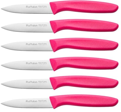 Ruffulon Schälmesser-Obstmesserset (6-teilig), ultrascharfe Edelstahlmesser für Gemüse und Obst mit ergonomischem Griff aus PP-Kunststoff zum Schneiden von Obst und Gemüse.