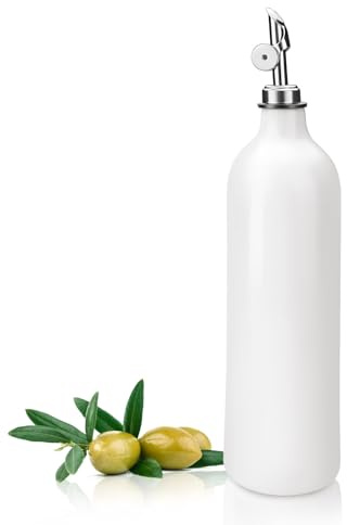 Yitexin Flacon distributeur d'huile d'olive de 567 g (600 ml) - Bouteilles d'huile blanche pour ensemble de cuisine, distributeur de vinaigre en acier inoxydable avec bec verseur pour sauce soja de