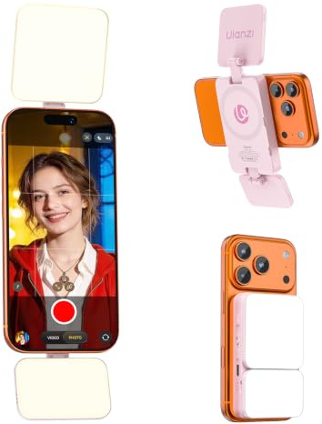 ULANZI GL01 [2026 Aktualisierte] Magnetische Selfie Licht für iPhone, Magnet LED Handy licht mit Zwei quadratischen LED-Panels, dimmbarer Farbtemperatur 2500–6500K für iPhone 17, 16, 15 und Samsung