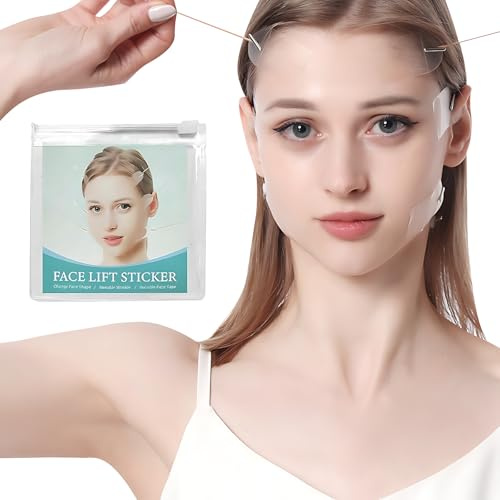 kelav 80 Stück Face Lifting Tape mit 16 Zugbändern, Unsichtbare Gesichtsstraffung Pflaster, Facelifting Tape für Gesicht Hals und Augen
