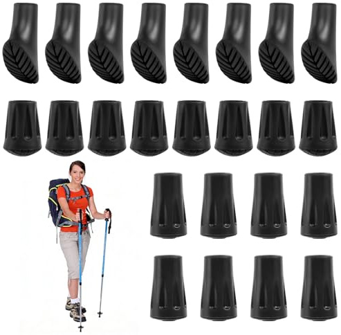 Nordic Walking Stöcke Gummipuffer, 24 Stück rutschfest Wanderstöcke Gummipuffer für Die Meisten Walking Gehstock Gummipuffer für Wanderstöcke Asphalt Kies Berge Wandern Unebener Boden 3 Stiles