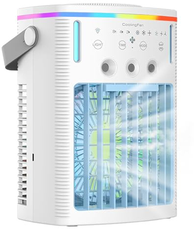 1000ML Wassetank Mobile Klimaanlage Mini Tragbarer Luftkühler Klimagerät, USB 4 in 1 Air Cooler mit 3 Stufen & 7 Farben LED Timer Nachtlicht Portable Klimagerät für Küche Büro Zimmer Camping