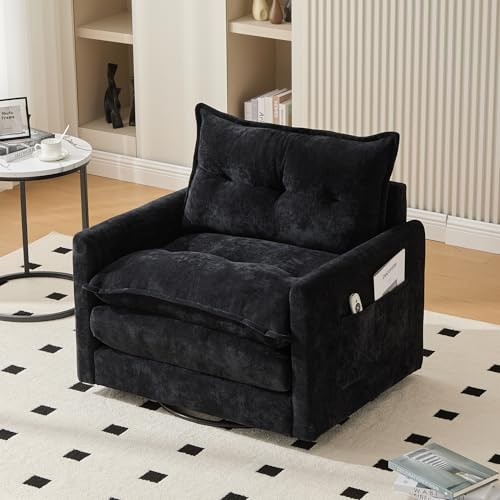 muenfly Sessel Drehbar Wohnzimmer, Gepolsterter Ohrensessel Relaxsessel mit Seitentasche und Kissen, Moderner Drehsessel Lesesessel – Rosa