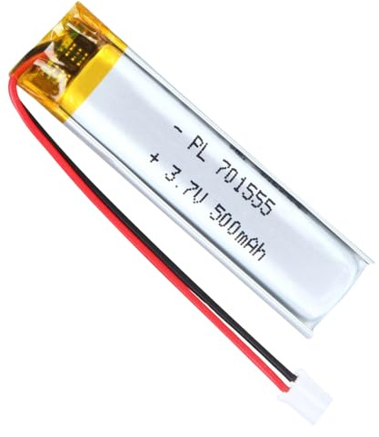 3.7V 500mAh 701555 Lithium Polymer Lipo Rechargeable Battery with PH 2.0mm Connector for Bluetooth Speaker, Dash Cam, Smart Home Devices