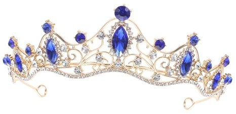 WEKADRIN Barock Tiara Krone mit Blauen Schmucksteinen Brautstirnband für Geburtstag und Verlobung Zarter Kopfschmuck für Damen