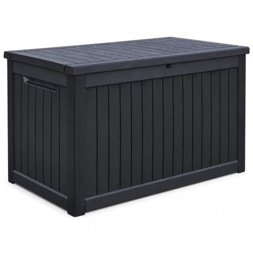 Koll Living Auflagenbox/Kissenbox Cedar 870 Liter l 100% Wasserdicht l mit Belüftung dadurch kein übler Geruch/Schimmel l Moderne Holzoptik l Gasdruckfedern l Modell 2027