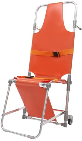 Trappstol, vikbar trappstegstol med 2 hjul och säkerhetsbälten, sitthöjd 49 cm, lastkapacitet 159 kg, tillverkad av aluminium, för äldre och patienter
