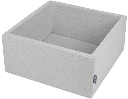 KiddyMoon Baño de Bolas para bebé con Bolas de Colores, diámetro de 7 cm, Cuadrado, Gris Claro: Gris/Blanco/Turquesa, 90 x 40 cm/sin Bolas