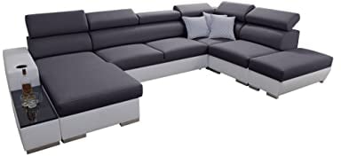 All4All Ecksofa mit Schlaffunktion Picanto 358 cm x 227 cm - Wohnlandschaft U-Form - Sofa mit Bettkasten - XXL Sofa - Groß - Gewebe mit Kunstleder - Linke Seite - Grau/Weiß - Modern 26