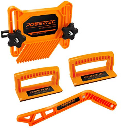 POWERTEC 71552 Kit de sécurité universel pour travail du bois 4 pièces avec bâton poussoir magnétique et blocs poussoirs de luxe pour scies de table, tables à défonceuse, jointers