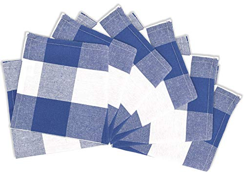 Encasa XO Serviettes en Coton Lot de 6 | Carreaux Bleu Buffle | Taille 43x43 cm | Serviettes de Table | Lavables en Machine et Réutilisables