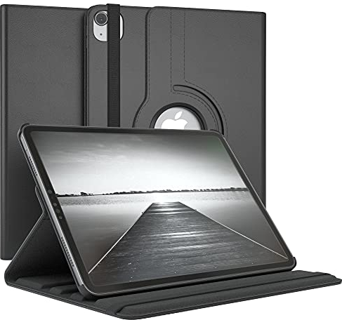 EAZY CASE - Funda para iPad Air 4 / Air 5 10,9 Protectora Tablet Smart Cover Soporte Giratorio Estuche Plegable 360° rotativo con función Atril Cuero sintético Negro
