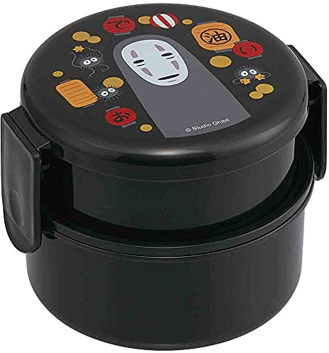 SKATER Spirited Away Boîte à bento ronde à 2 étages avec folk (500 ml) – Design japonais authentique – Passe au micro-ondes – Noir