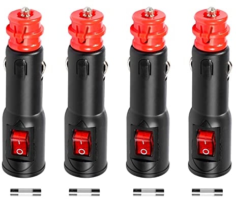 Hoembpn 4PCS Spina Accendisigari 12V/24V con Interruttore e Fusibile 10A, Presa Maschio Accendisigari Universale Europea per Auto, Adatta per Camion Auto Moto