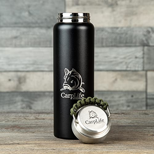 CarpLife Thermal Milk Flask - 600ml Capacity - Double Walled Stainless Steel Thermal Fishing Flask with Paracord Handle – Portable Coffee Tea Insulated Milk Bottle for Hot & Cold Drinks - Green Handle