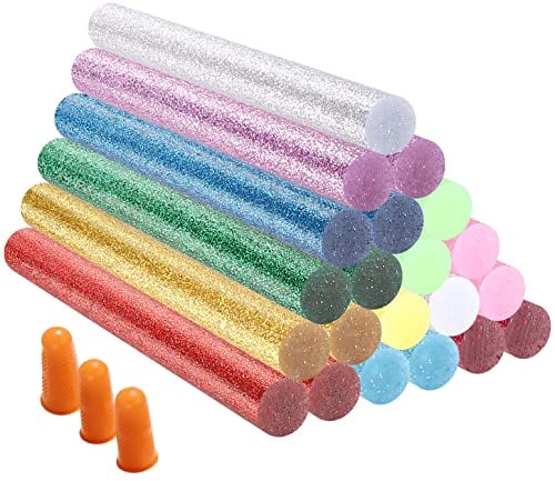 Moollyfox 20 bastoncini di colla a caldo, Ø 11 x 200 mm, con 3 tappi di protezione per le dita, bastoncini di colla glitterati da 11 mm, per pistola per colla a caldo, per fai da te e riparazioni