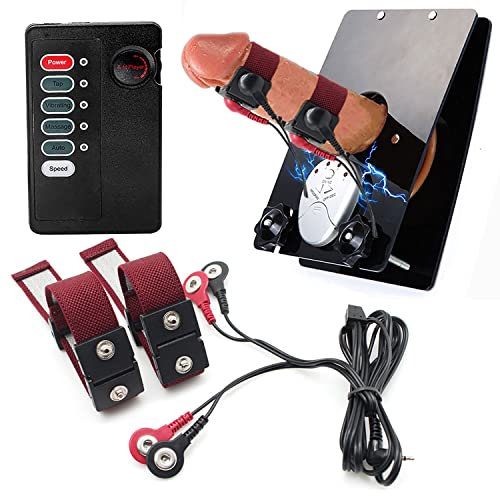 ScreaAss 2 in 1 Elektrostimulation Hoden Presser Bondage Cbt Penis Klemmen Board Mit Elektro-Schock 4-Schnallen Elektroden Penisring Eichelring E-Stim Masturbation SM Sexspielzeug Für Männer,Clear