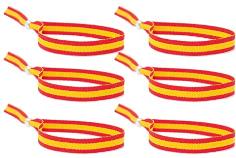 GOS Best Supplies 6 Armbänder aus Stoff, Farben der Spanischen Flagge, Einheitsgröße, Spain Pulsera Bandera de España