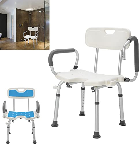 Aufun Duschstuhl mit Abnehmbarer Rückenlehne und Armlehne, rutschfest Duschstühle, Duschhocker höhenverstellbar Mit Handlauf Rückenlehne, Badsitz Mit 8 Rutschfesten Beinpolstern für senioren