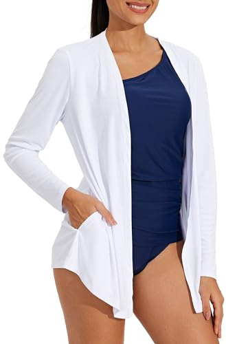 Willit Women's UPF 50+ Cardigan Sun Shirts White M