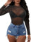 GORGLITTER Durchsichtiges Oberteil Damen Y2K Netzoberteil Transparent Mesh Top Glitzer Oberteile für Festival Outfit Netzshirt Schwarz M