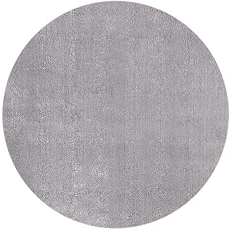 Mia´s Teppiche Taos kuscheliger Kurzflor Teppich, Anti-Rutsch Unterseite, Waschbar bis 30 Grad, Super Soft, Felloptik, Grey, 200 x 200 cm Round