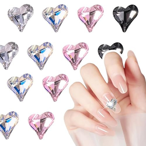 Nail Art Rhinestones,40PCS Love Heart Shaped Nail Gems and Charms,Pointed Back Shinny Nail Decoration Accessories Rhinestones for Nails DIY Manicure Design