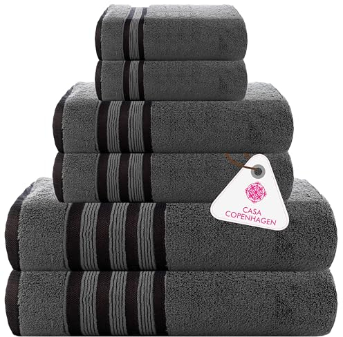 Casa Copenhagen Zero Twist, 6-teiliges Handtuchset aus 100% Baumwolle- Kieferngrau, 600 g/m², 2Bade, 2Hand und 2Waschlappen aus ägyptischer Baumwolle, ultraweiche Luxushandtücher für Badezimmer