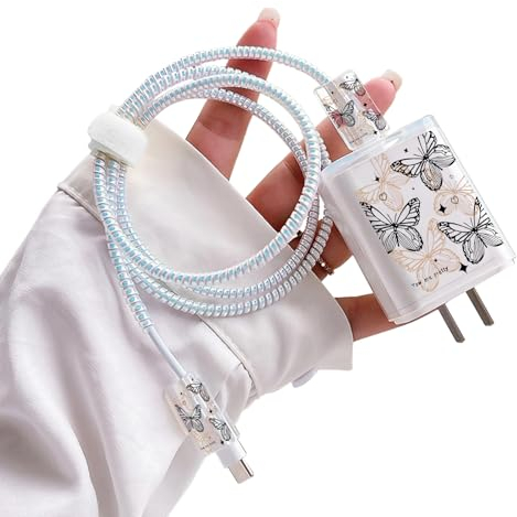 DiyGody Niedliche Ladegerät Kabelschutz Set Kompatibel mit iPhone, Datenleitung Draht USB Typ-C/L Saver Ladekabelschutz mit Schmetterling Muster für Frauen, Anti-Breaking-Zubehör von Hunden Katzen