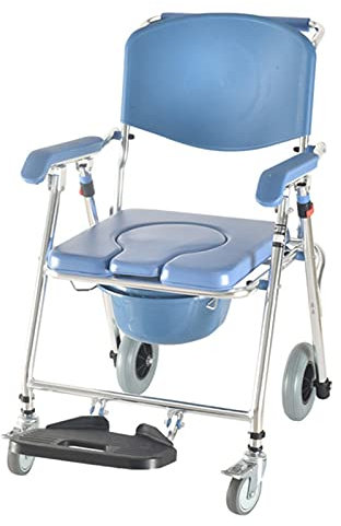 Commode Chair on Wheels, Portable Mobile Commode Chair, Folding Healthcare Shower Transport Toilet Chair, with Footrest, for Adult Elderly Seniors Disabled (Color : A)