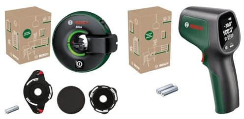 Bosch All-in-One-Linienlaser Atino 2. Generation mit abnehmbarem Maßband (horizontale/vertikale Ausrichtung) & Infrarotthermometer UniversalTemp (-30°C bis +500°C, präzise Messung, 3 Materialgruppen)