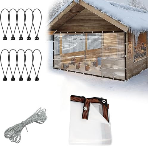 Cubierta para gallinero, lona impermeable con ojos, cubierta para gallinero con cuerdas elásticas y cuerda, fácil de instalar para caminar en gallinero grande, lona transparente para muebles de jardín