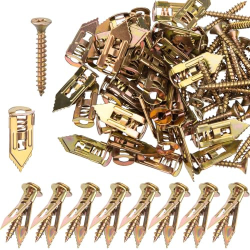 CustomyLife 80 tasselli autoperforanti per cartongesso con kit di viti, in acciaio zincato, tasselli autoperforanti, resistenti, senza fori o fori per TV, cinghie per mensole, biciclette, armadi