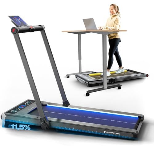 Sportstech sWalk Plus - 2in1 LED Laufband und Walking Pad - Deutsche Qualitätsmarke - Laufband für Zuhause und Schreibtisch bis 14 km/h, klappbar
