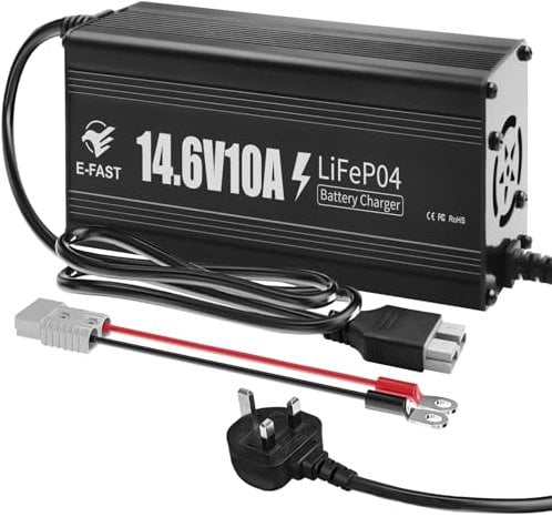 12V 10A Lithium Battery Charger 14.6V LiFePO4 Battery Charger Smart Charger with Anderson Connector Indicator Special for Lithium LiFePO4 Deep Cycle Rechargeable Batteries of Boat, RV