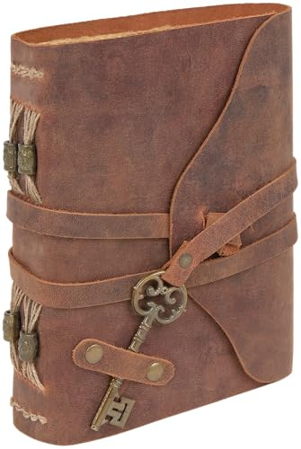 GlobeeCraft Vintage Leder Tagebuch Rot Antik mit Schloss Baumwollpapier Lederbuch für Reisen 21x17 cm Ideal für Schreiben Reisen und Persönliche Notizen