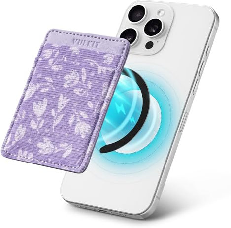 VULKIT Portafoglio Magsafe con 2 Anelli Magnetici Adattati, 2 Tasche Elastiche Porta Carte Magnetico Anti-RFID per iPhone, Samsung Galaxy e Altri Smartphone