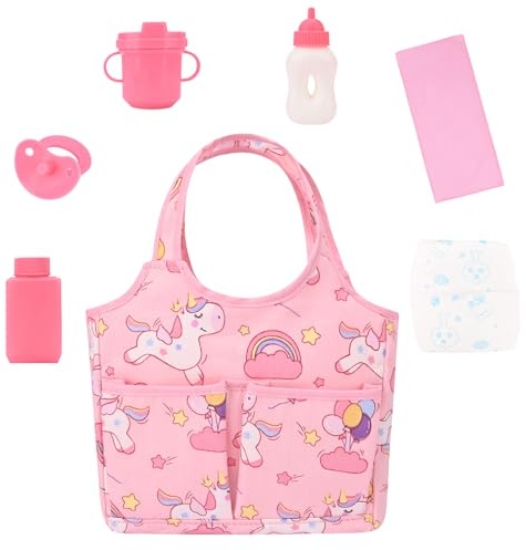 Bebamour Borsa fasciatoio con unicorno e accessori per bambole, alla moda(Bag and Accessories)