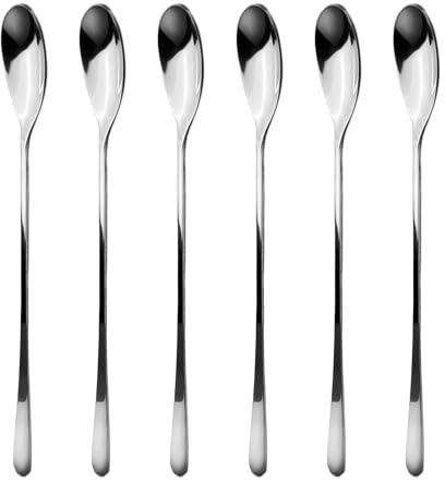 VELLUSTRA Cucchiaini da Caffè, 6 pezzi, 23cm, Cucchiaio Lungo in Acciaio Inox, Set di Cucchiai da Dessert, Lavabile in Lavastoviglie, Ideale per Caffè Freddo, Tè Freddo, Frappè, Gelato