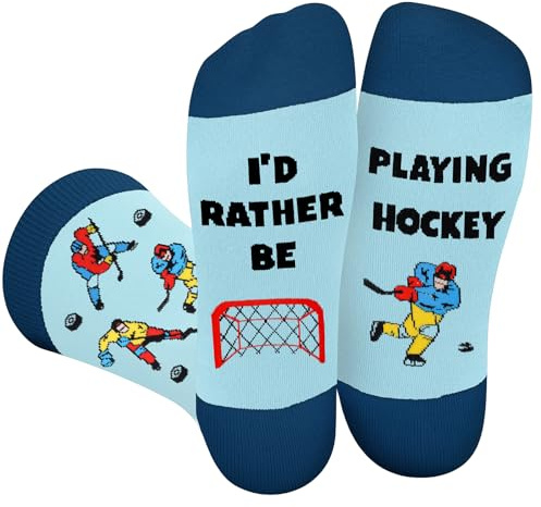 Funny Hockey Socks for Men Teen Boys, I'D RATHER BE PLAYING HOCKEY Fun Gift